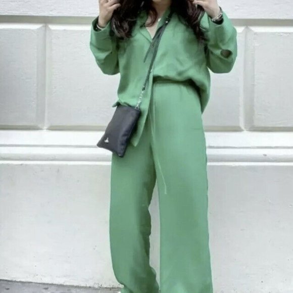 Zara Apple Green Wide Leg Blend Slouchy Pants Size XS - Picture 13 of 16